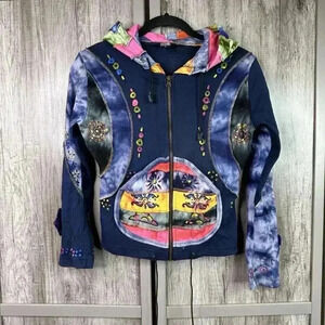 Palme Hoodie Small Hippie Bohemian Artsy Art to Wear Full Zip Nepal